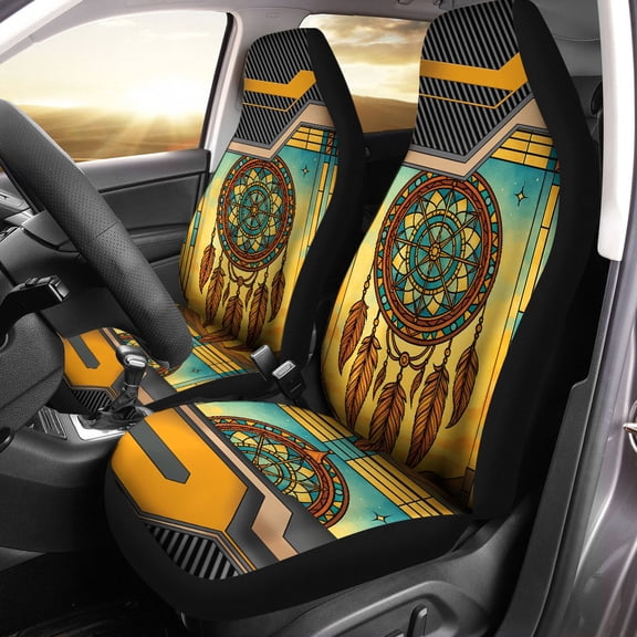 Boho Style Car Seat Covers – Dreamcatcher Inspired Artistic Auto Seat Protectors, Tribal Pattern Car Interior Decor