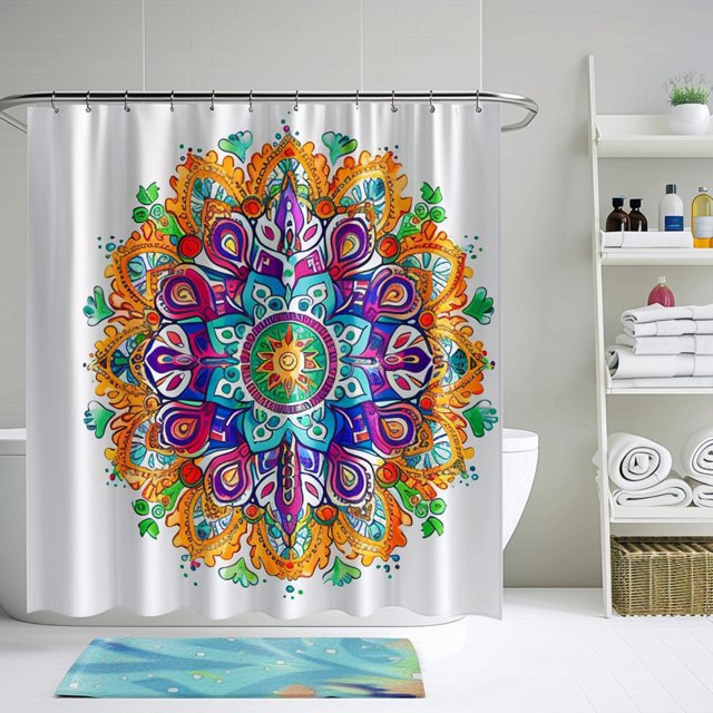 Boho Style Colorful Mandala Shower Curtain Modern Bathroom Decor with