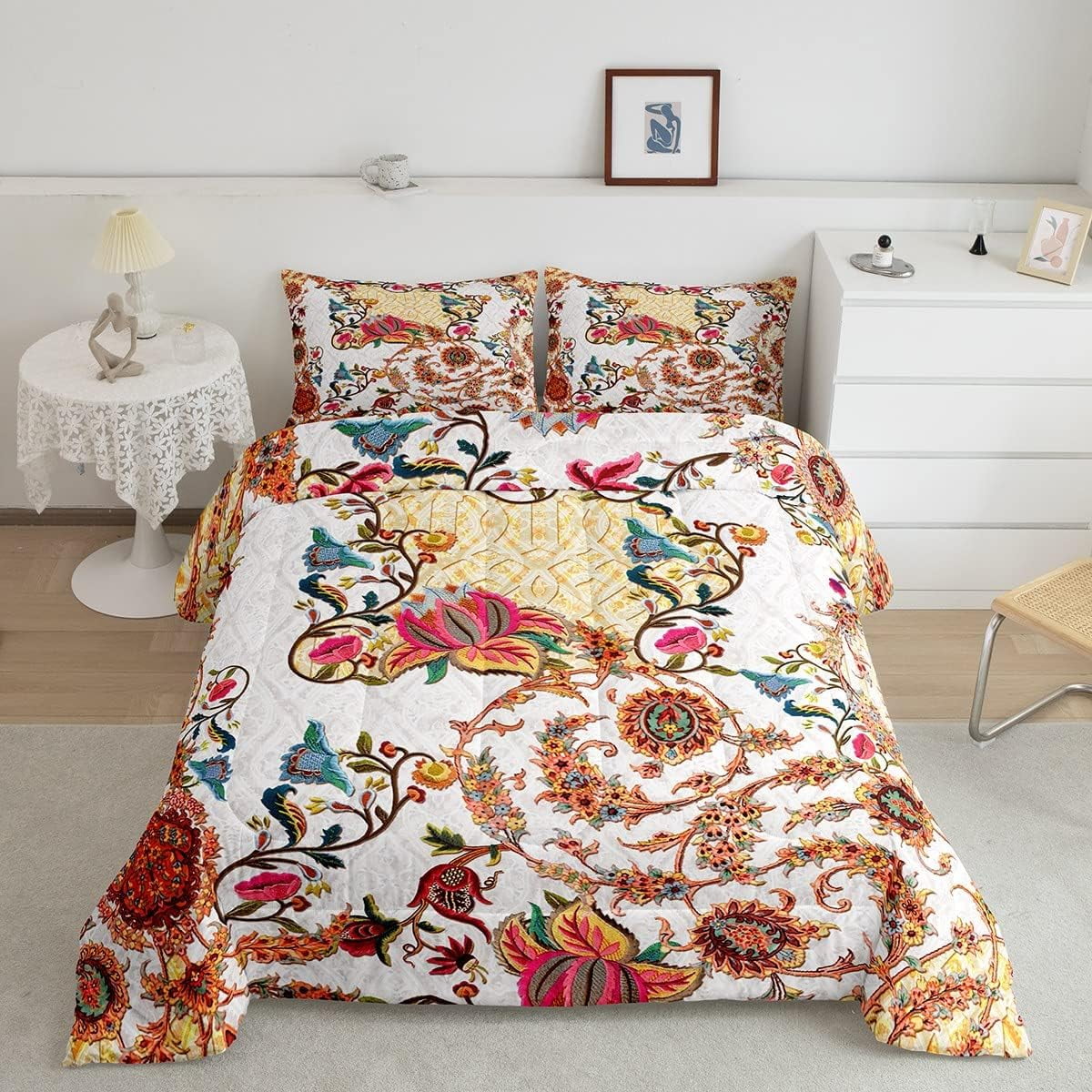 Boho Style Comforter Set Ethnic Design Gold Blue Bedding Farmhouse Bohemian Vintage Exotic ...