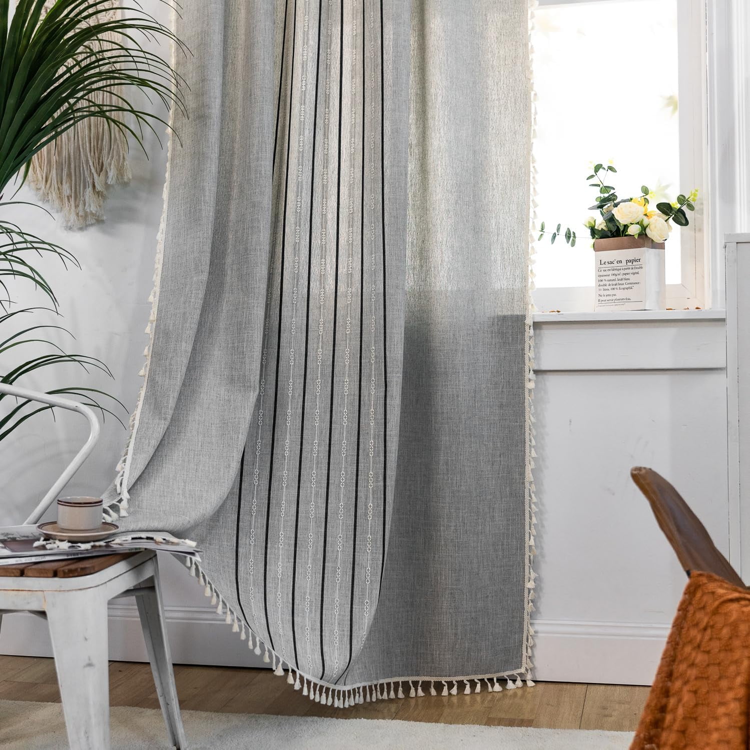 Boho Style Curtains, 84 Inches Long, Vintage Bohemian Embroidery