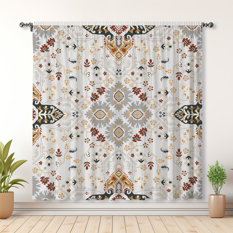 Boho Style Curtains, Floral Print Blackout Curtains, Suitable For Room