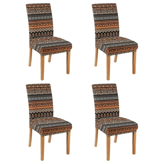 Boho Style Dining Chair Covers Set of 4, Washable Stretch Slipcovers Featuring Earthy Aesthetic Retro Patterns, Removable Polyester Protectors for Nordic Style Kitchen or Rustic Home Decor
