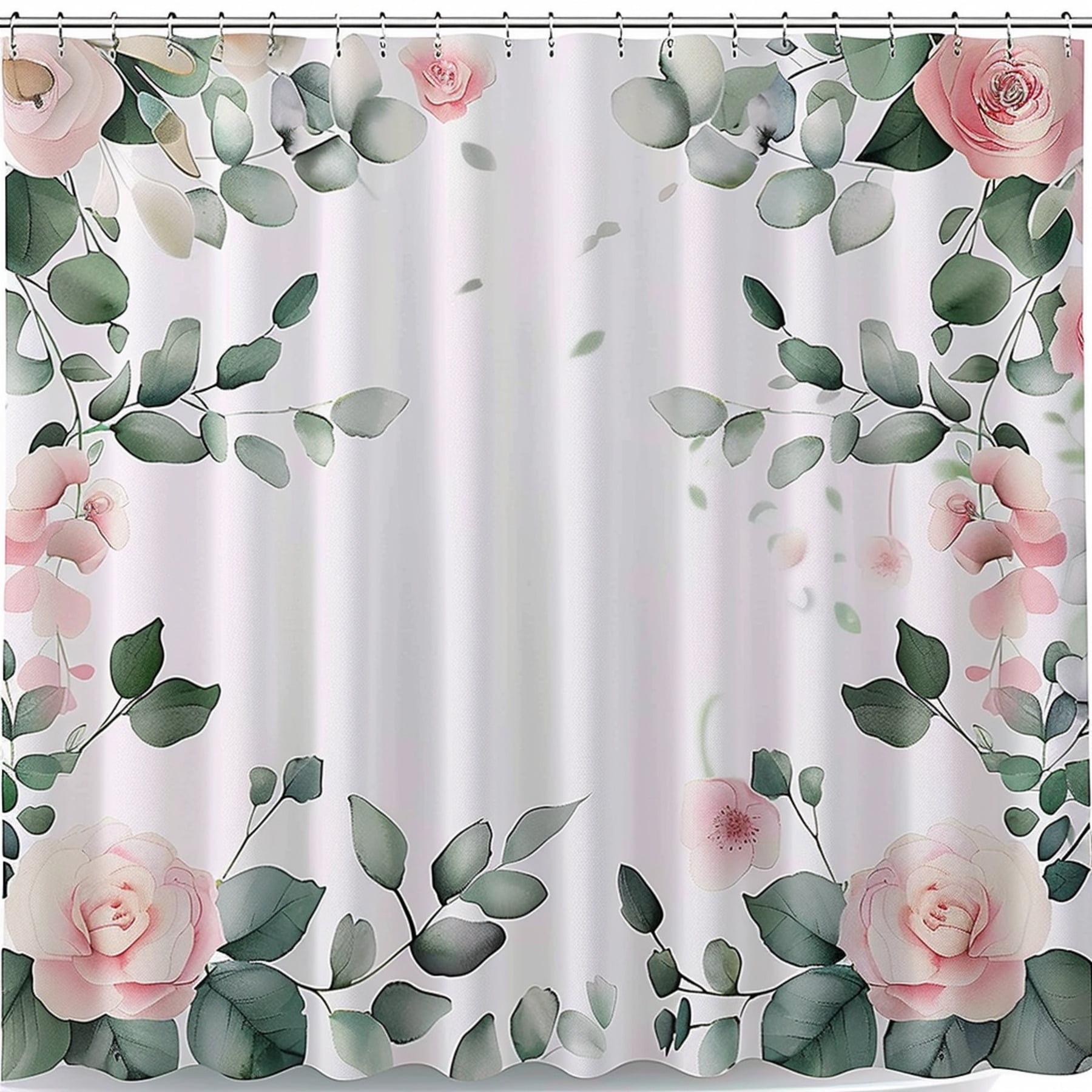 Boho Style Eucalyptus and Rose Flower Shower Curtain Pastel Pink and ...