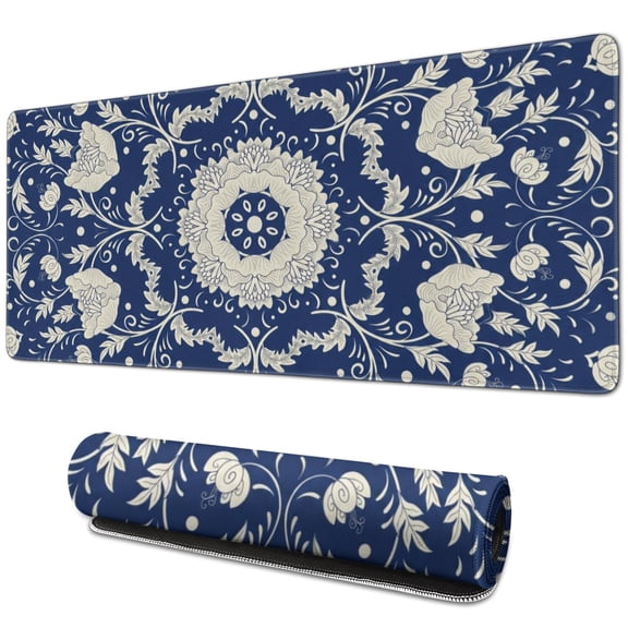 Boho Style Extended Mouse Pad, Large Desk Mat with Stitched Edges and Non-Slip Rubber Base, Keyboard Pad and Desk Protector for Computer, Gaming, Home Office, 31.5 x 11.8 in