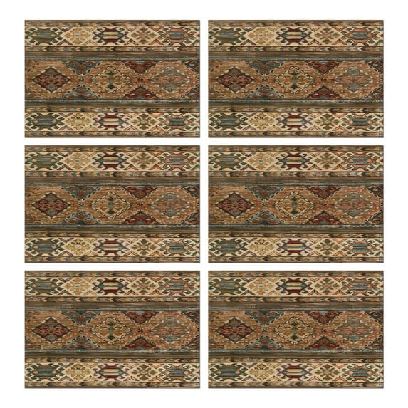 Boho Style Flax Tribal Placemats Set of 6, 12x18 Inch Vintage Artistic Table Mats, Washable Rustic Ethnic Decor for Farmhouse Dining or Nordic Kitchen