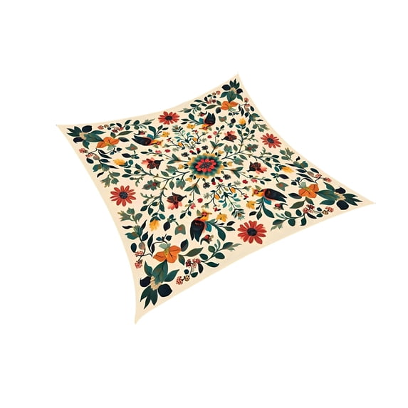 Boho Style Flower Bird Print Sun Shade Cloth Rectangle Polyester Sail with Metal Eyelets, Blocks Sun for Courtyard Pergola Poolside Seating Area, Housewarming Present