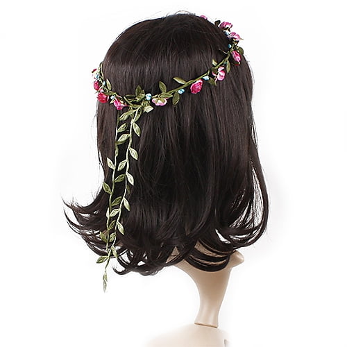 Boho Style Girl Flower Bride Wedding Forehead Hair Wreath Head Band Garland-Rose-Red