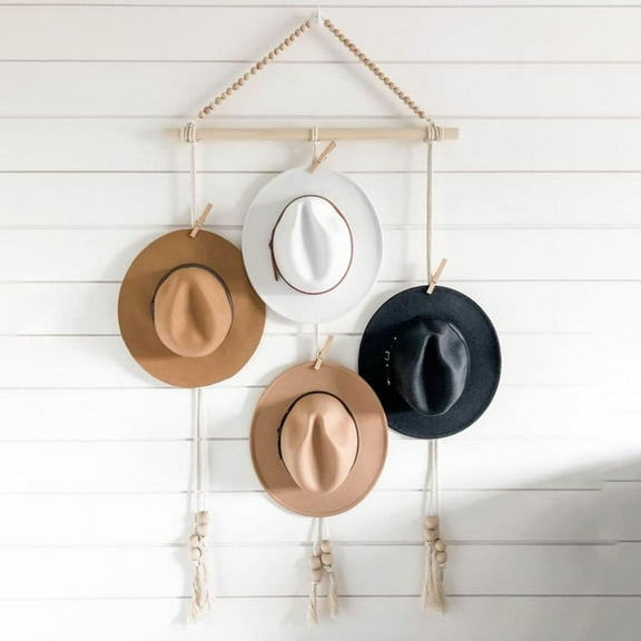 Boho Style Hat Organizer Macrame Hats Holder Decorative Wooden Bead Hat Rack Strip