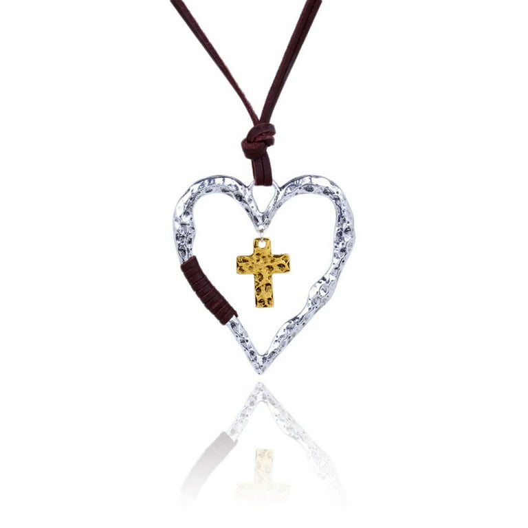 Boho Style Hollow Heart for Cross Pendant Necklace Religion