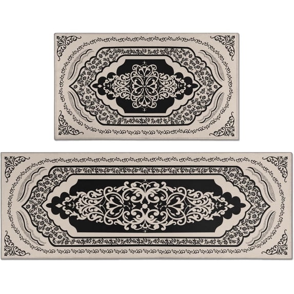 Boho Style Kitchen Rugs and Mats Set of 2, Country Rustic Farmhouse Kitchen Rugs, Non-Slip Washable Kitchen Mat for Front Sink Bohemian Farmhouse Kitchen Decor17x30+17x47Inch