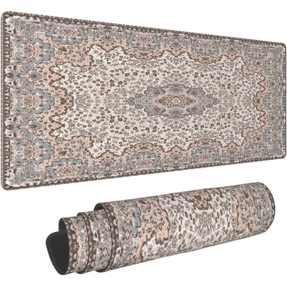 Boho Style Large Gaming Mouse Pad, Extended Big Keyboard Mouse Mat, Long Computer Gaming Mousepad for Home Office Work Desk Stitched Eges Non-Slip Base Mouse Pads Mat