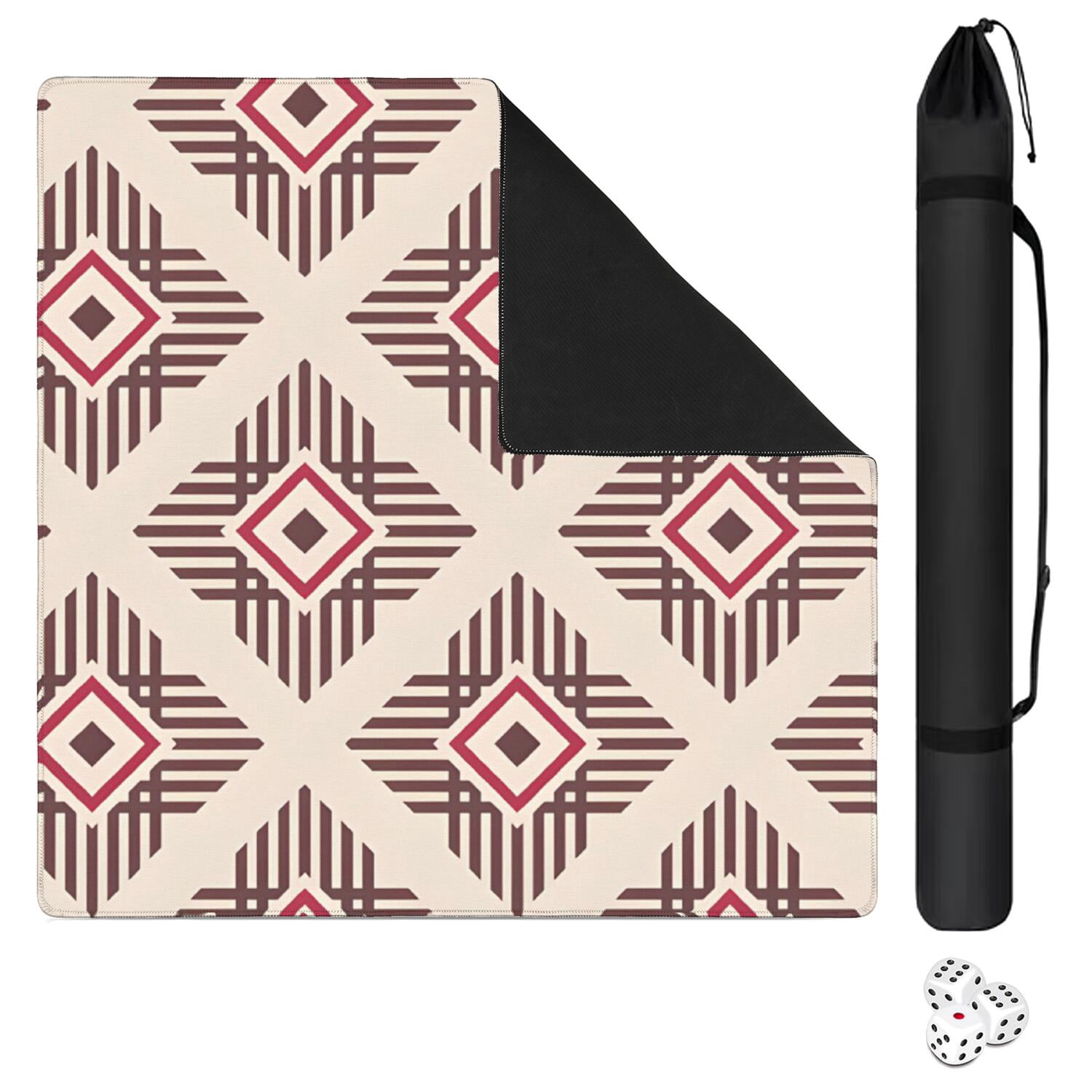 Boho Style Large Non-Slip Playing Surface for Mahjong 31.5x31.5 Inch Rubber Mat with Noise Dampening for Card Games Board Games and Game Room Decor