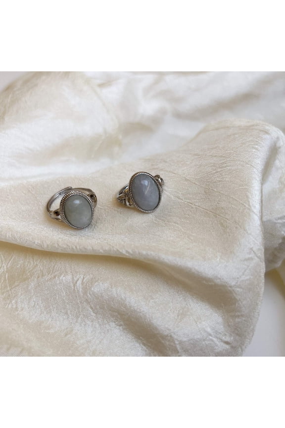 Boho Style Large Size Natural Stone Ring (Oval Jadeite) - Shanali Jewelry