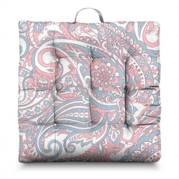 Boho Style Meditation Cushion, Paisley Print Square Floor Pillow for Sitting Comfort, Yoga Cushion for Indoor or Outdoor Use, Perfect for Meditation Practice 22 x 22