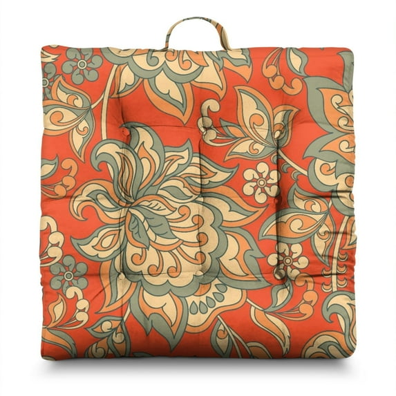 Boho Style Meditation Cushion with Paisley Print, Square Floor Pillow for Sitting, Yoga, and Home Decor 22 x 22