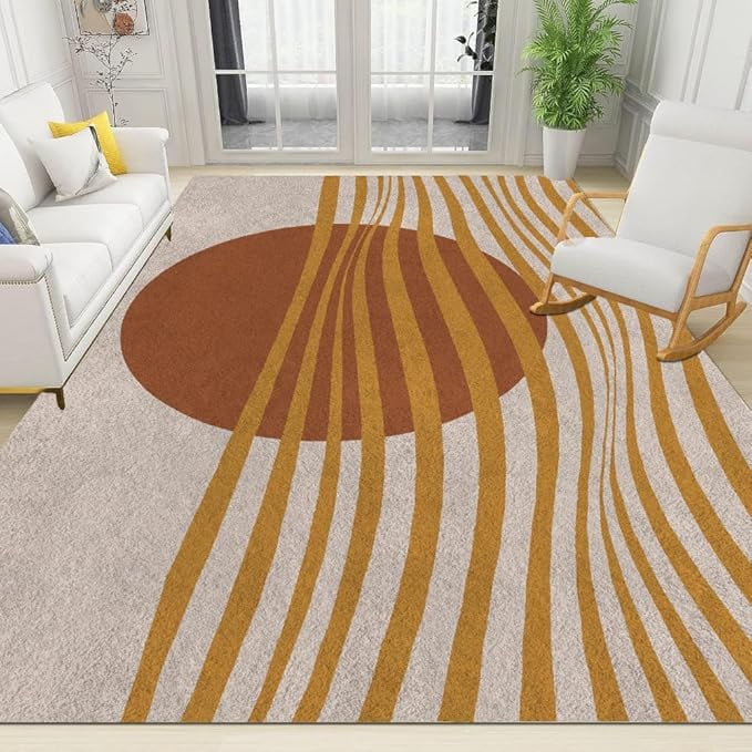 Boho Style Minimalist Area Rug, Geometric Linear Circle Print Rug, Non ...