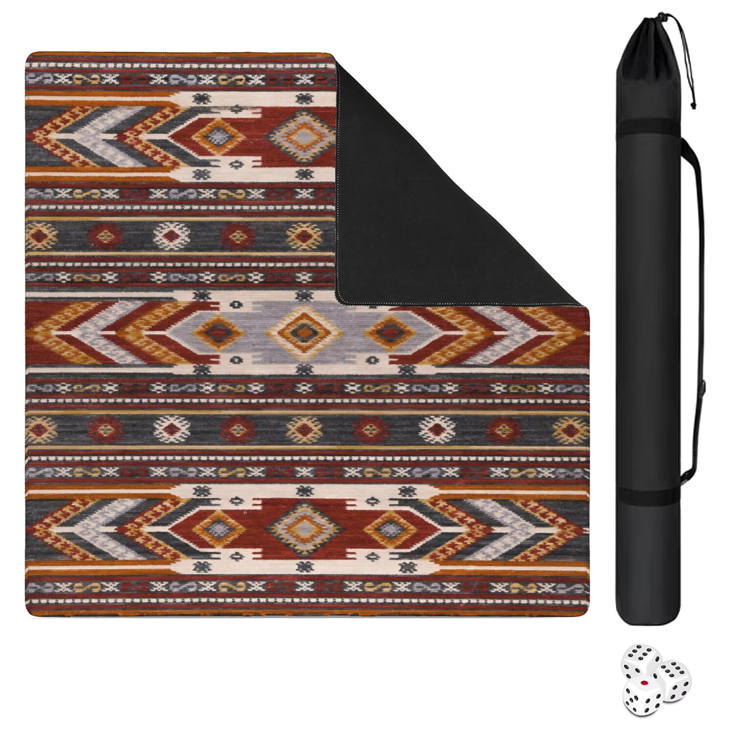 Boho Style Multi-Purpose Rubber Game Mat 31.5 Inch Square Extra Large Mahjong Pad Features Anti-Slip Backing and Noise Reducing Properties for Tiles and Boards