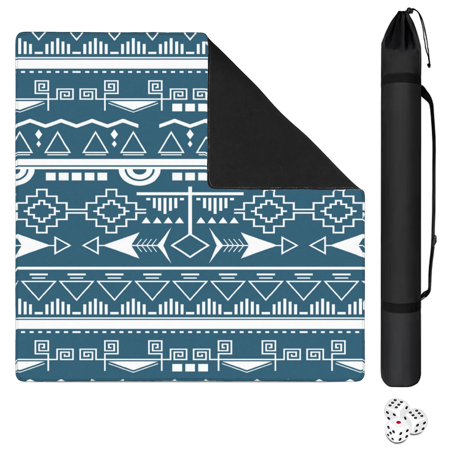 Boho Style Multi-Purpose Rubber Game Surface 31.5x31.5 Inch Mahjong Table Cover Features Non-Slip Backing and Noise Dampening for Game Room Activities