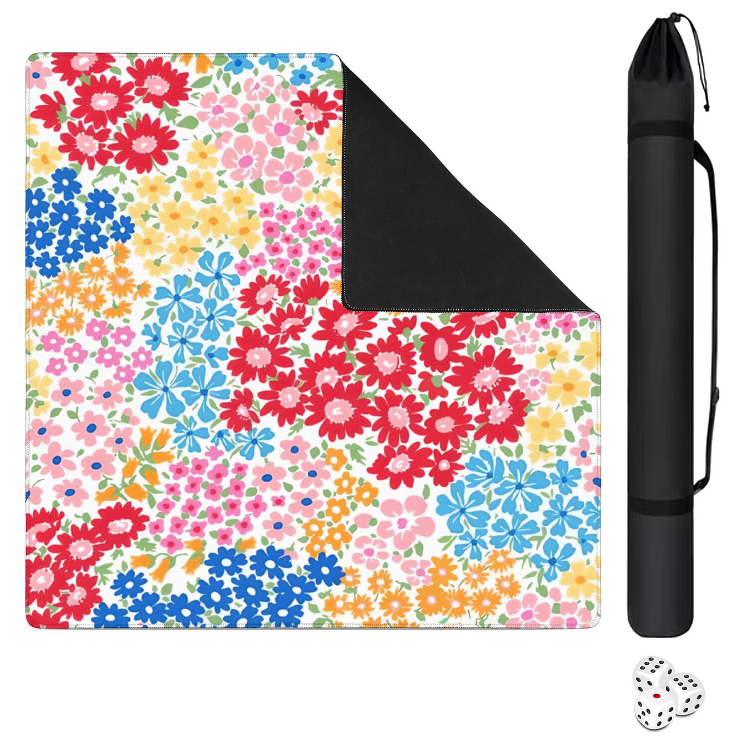 Boho Style Multi-Purpose Rubber Game Surface 31.5x31.5 Inch Mahjong Table Cover Features Non-Slip Backing and Noise Dampening for Game Room Activities