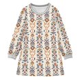 Palaka Pattern Line Boho Style Pattern Girl's Long-sleeved Dress A-line One-Piece Dress for ...