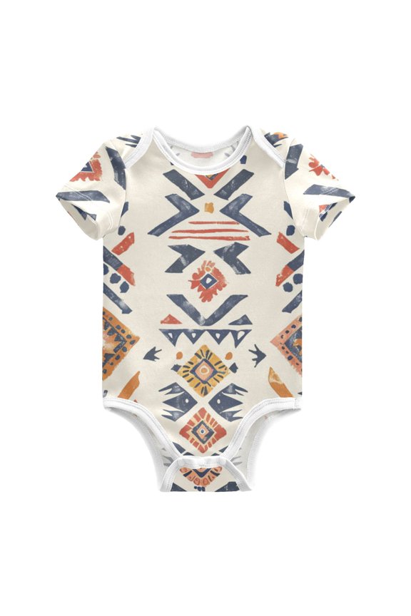 Boho Style Pattern Pure Cotton Bodysuit Short Sleeve Pajamas One-Piece Romper Unisex 12M