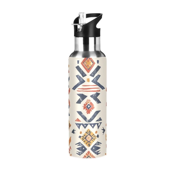 Boho Style Pattern Sports Bottle with Straw Stainless Steel Water Jug Portable Thermal Cup Leak-proof 1000ML