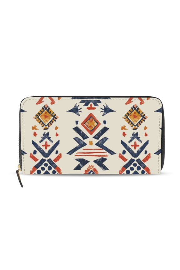 Boho Style Pattern Women's Long Zipper Wallet Bifold Clutch Purse PU Leather Card Cases
