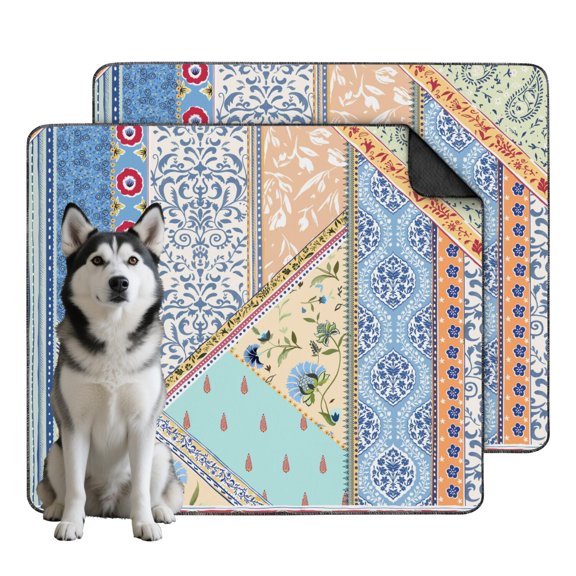 Boho Style Puppy Crate Pad Washable, Large 35x41 Inch Reusable House Training Mat with Stay-Put Surface, Highly Absorbent Dog Pee Pad for Kennel Use