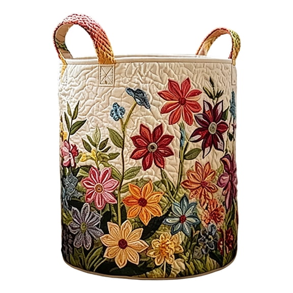 Boho Style Quilted Fabric Storage Basket, Lightweight Foldable Laundry Hamper With Handles, Multi-purpose Sundry Organizer for Dirty Clothes, Household Sorting And Daily Storage