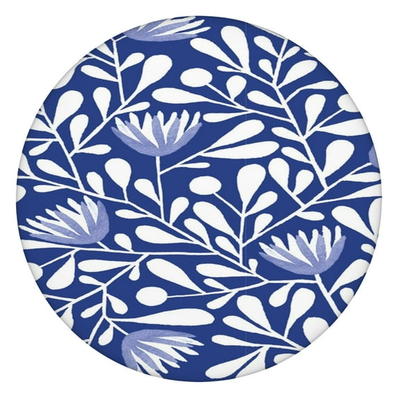 Boho Style Round Table Cover with Elastic Band, Floral Print Stretch Cloth for 38-42 Inch Tables, Durable for Indoor Outdoor Setting