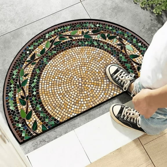 Boho Mandala Rubber Backing Entryway Doormat, Semicircular, Non-Slip, Easy Clean, Absorbent