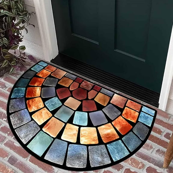 Boho Style Semicircular Door Mat - Non Slip Soft Floor Carpet, Sem Circle Welcome Rug with TPR Rubber Backing, Half Round Mandala Absorbent Carpet for Indoor Outdoor Entrance Bathroom Dorm