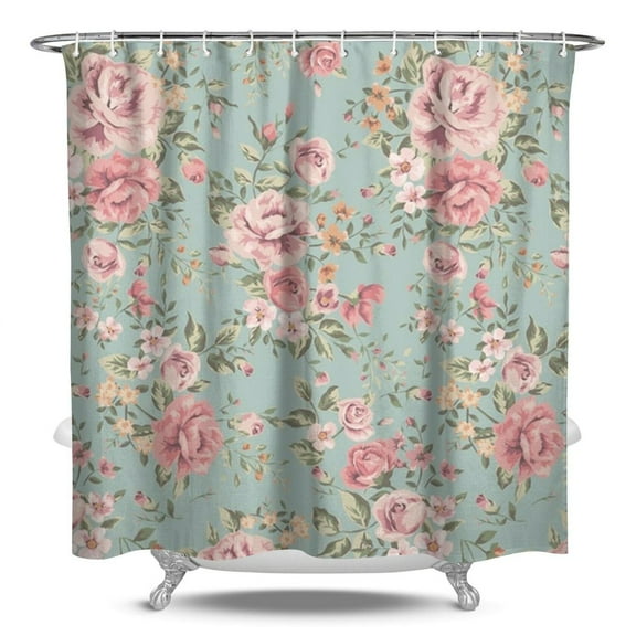 Boho Style Shower Curtain Floral Rose Vintage Retro Shower Curtain for Bathroom Home Decor Bathtubs Waterproof Fabric Curtain with 12 Hooks 84x72in