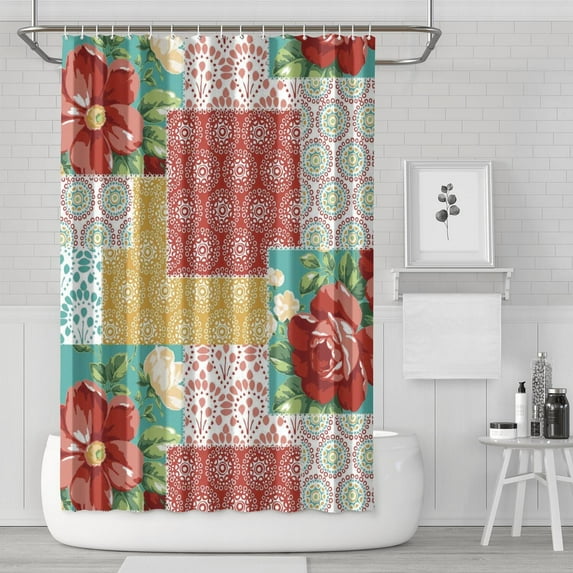 Boho Style Shower Curtain Pioneer Floral Vintage Retro Shower Curtain for Bathroom Home Decor Bathtubs Waterproof Fabric Curtain with 12 Hooks 72x72in