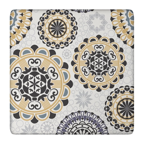 Boho Style Square Table Cover 36x36 Inch with Stretch Elastic Hem, Floral Design for Card Tables and Patio Settings