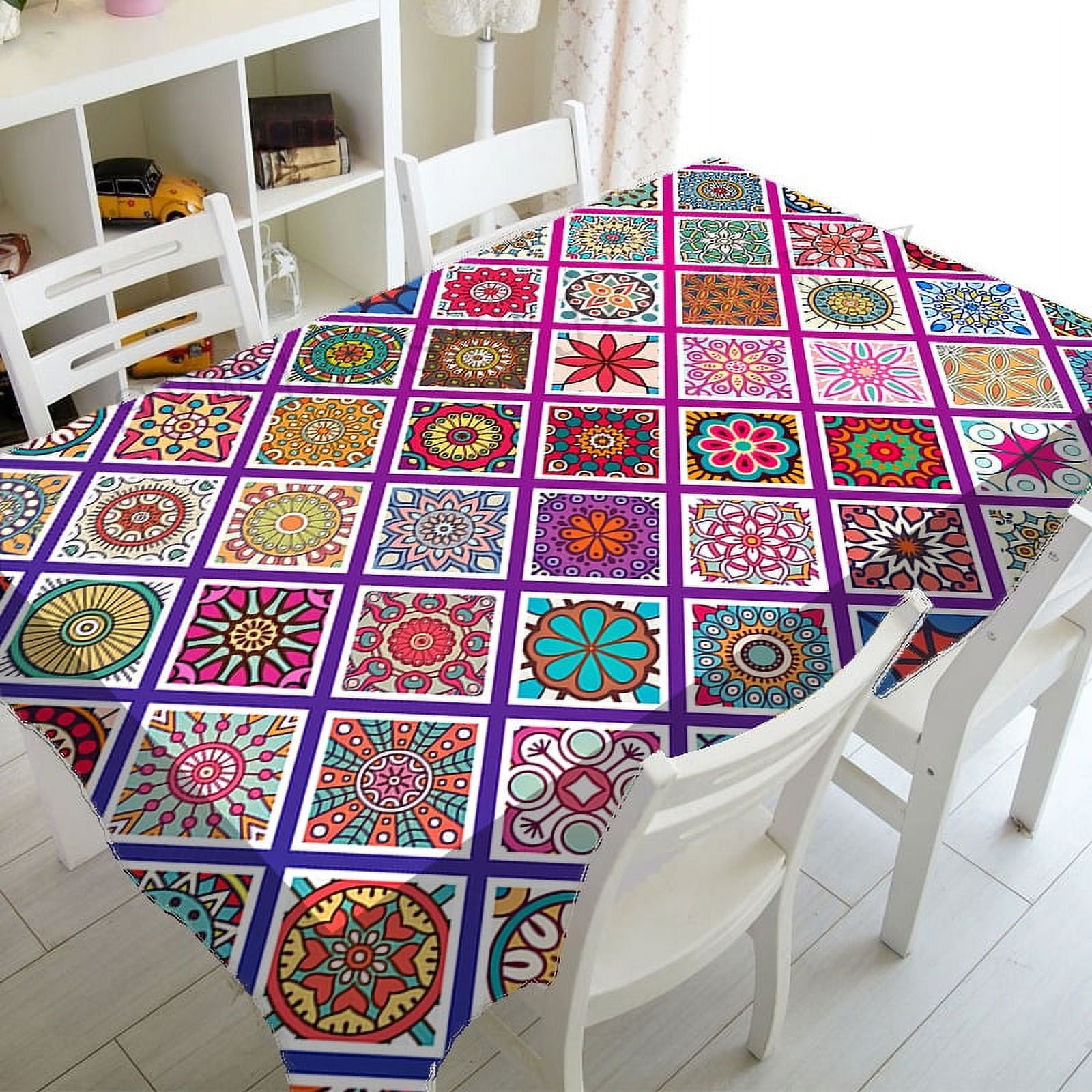 Boho Style Stain Resistant Tablecloth Mandala Geometric Pattern Boho Style Stain Resistant Tablecloth Mandala Geometric Pattern