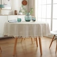 thumbnail image 1 of Boho Style Tablecloth, Elegant Design Tassels Decoration For Indoor Outdoor Use, Wrinkle-Free Machine Washable 60 Inch Round Table Cover In Ecological Flax, Vintage Style Patio, 1 of 5