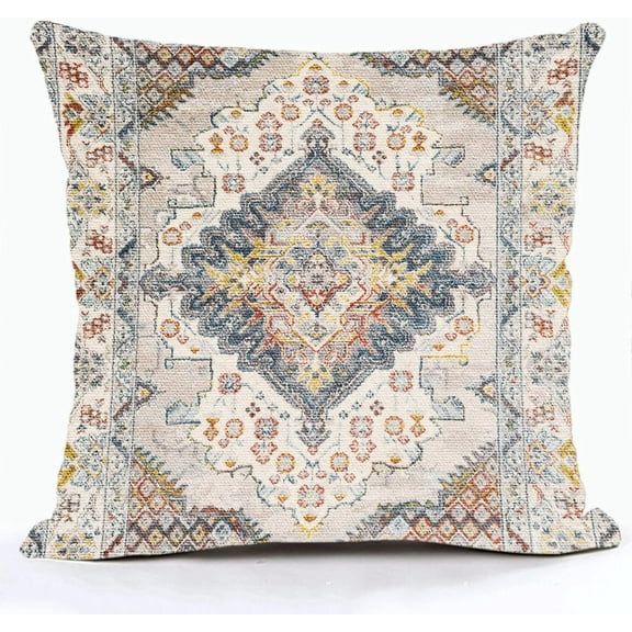 Boho Style Throw Pillow Cover Ethnic Design Pattern Linen Persian Carpet Tribal Pattern Throw Pillow Case Cushion Cover Home Office Decorative Square 18x18 inch