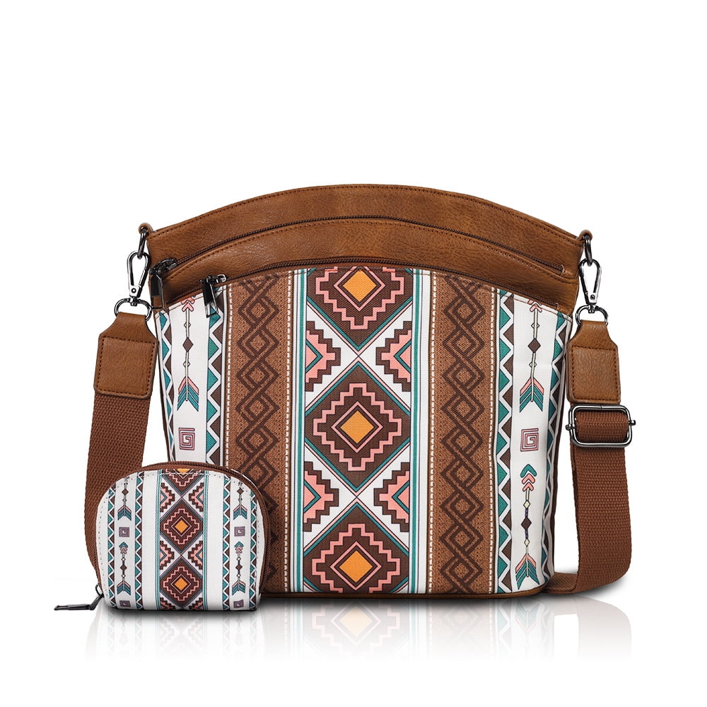 Boho Style Tote Bag For Women Water-Resistant Retro Canvas Shoulder Purses And Handbags With Clutch Purse