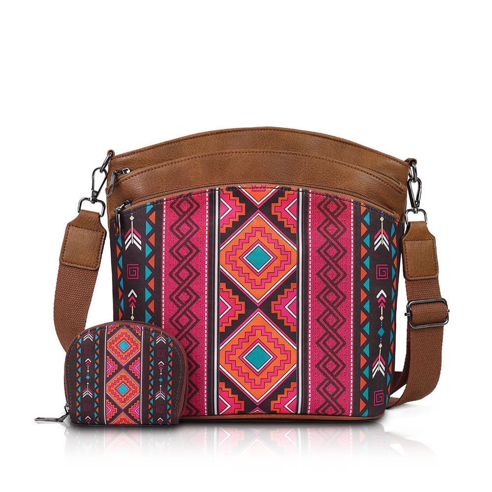 Boho Style Tote Bag For Women Water-Resistant Retro Canvas Shoulder Purses And Handbags With Clutch Purse