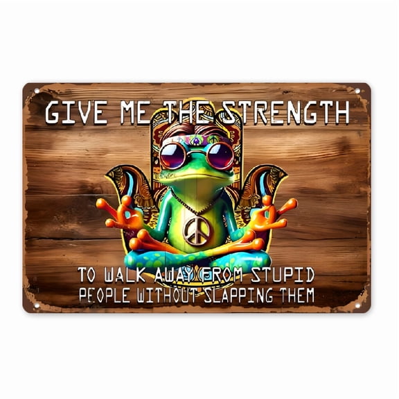Boho Style Wall Hanging Sign, Inspirational Hippie Frog Zen Meditation Art, Humorous Vintage Metal Plaque, Multipurpose Home Decor for Room, Cafe, Garage, Bar, Porch, Garden, Club- 12_x8_ English Tex