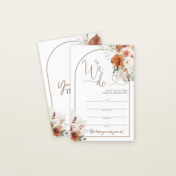 Boho Style Wedding Invitations, Floral Arch Double Sided Engagement Party Invitation Cards, 25 blank Fill-in Style Wedding invitation set with envelopes, Bridal Party Decorations and Supplies - A01
