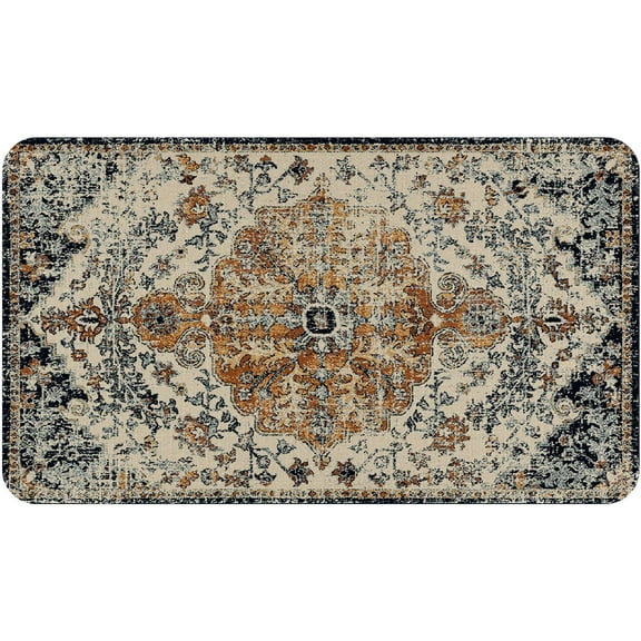 Boho Style Welcome Doormat 17x30 Inch NonSlip Machine Washable Bohemia Floor Mat for Farmhouse Patio Entry & Mudroom Retro Blue Floral Rug Decor Perfect for Indoors and Outdoors