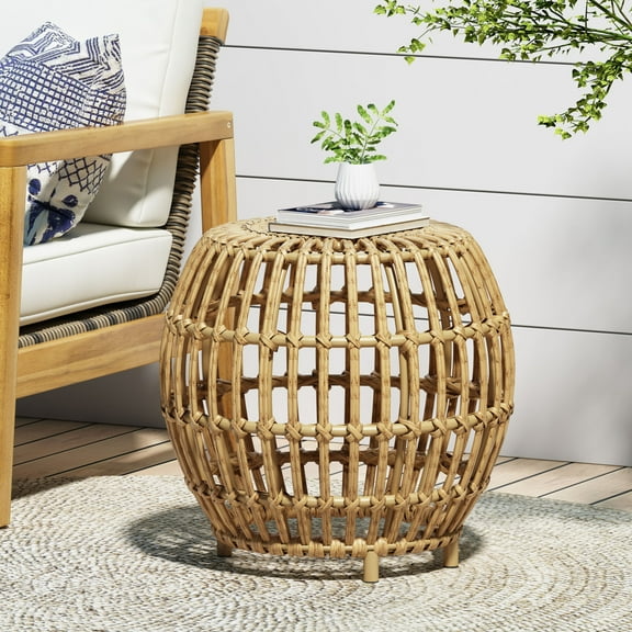 Boho Style Wicker Side Table for Indoor/Outdoor Decor