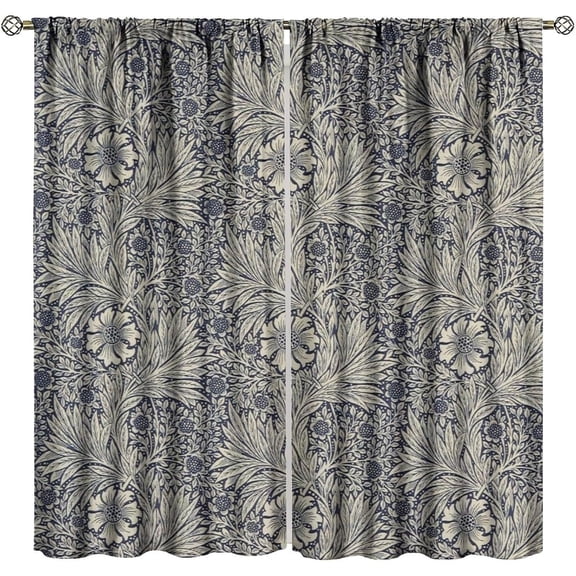 Boho Style William Morris Flower Retro Curtain, Rustic Farmhouse Abstract Flower Blackout Window Drapes, for Living Room Bedroom Kitchen 27.5(W)*63(L) 2 Panels