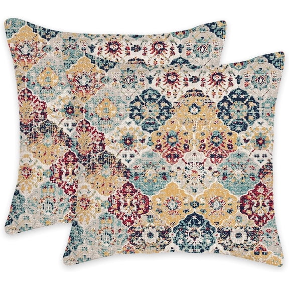 Boho Style ethnic pattern 18x18 Inches Pillow Covers Set of 2 Outdoor Decoration Cushion Cover Vintage Pillow Case for Bed Living Room Couch Home Decor throw pillow covers(Boho Vintage Collection)