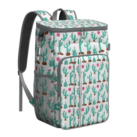 Boho Succulent Backpack Cooler, Leakproof Insulated Cooler Bag with Watercolor Cactus Design for Hiking, Camping, and Travel