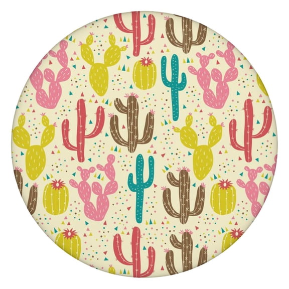 Boho Succulent Round Table Cover - Elastic Fitted Waterproof Cloth, Minimalist Desert Cactus Art, Wrinkle-Free Windproof Dining Fabric