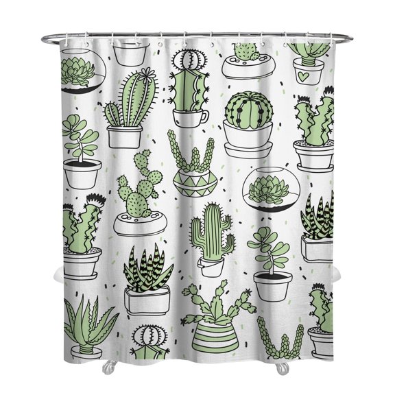Boho Succulent Shower Curtain, Watercolor Cactus and Desert Style Botanical Art, Waterproof Fabric with Hooks, Great for Summer Bathroom Makeover in Home or Airbnb