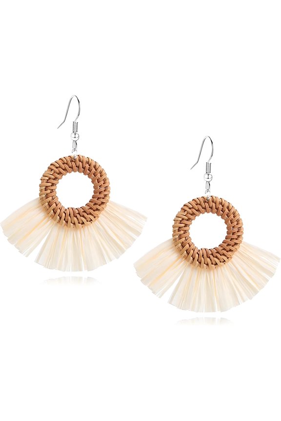 Boho Summer Beach Earrings for Women Lightweight Straw Wicker Earring Statement Raffia, Style J4051